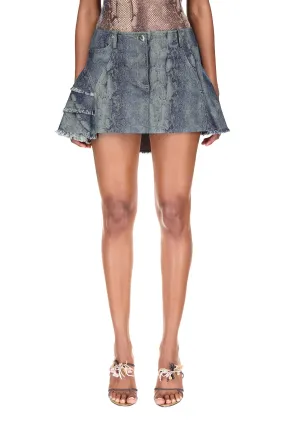 Snake Denim Ruffled Mini Skirt