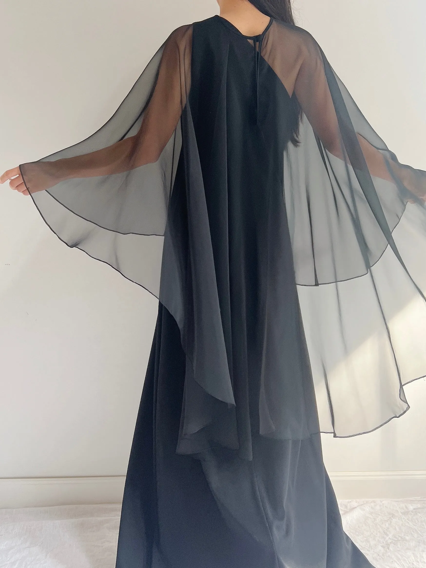 1960s Chiffon Jersey Cape Gown - M