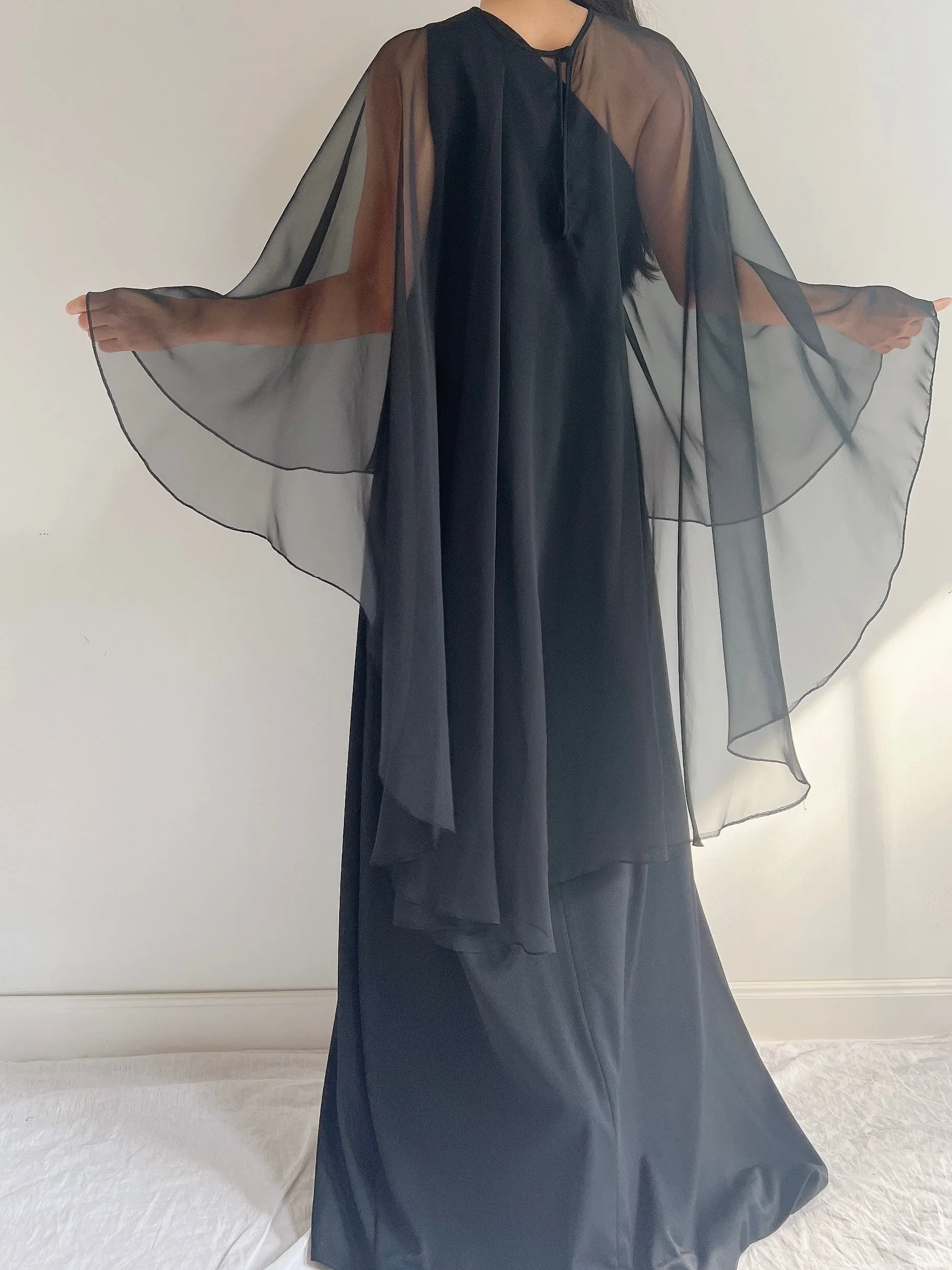 1960s Chiffon Jersey Cape Gown - M