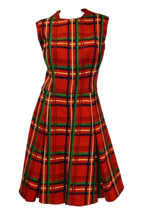 1970s Galanos Red Plaid Dress and Jacket