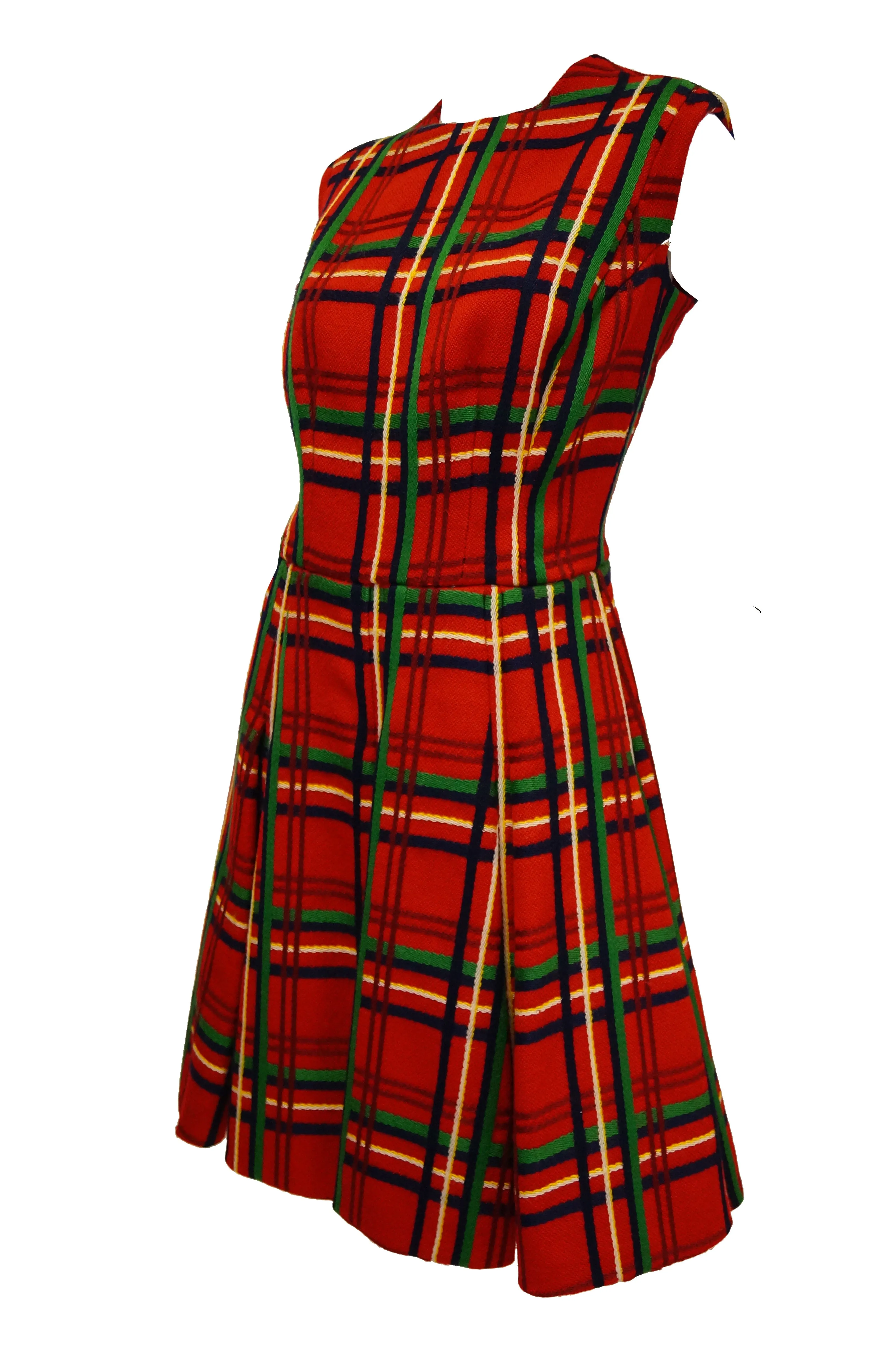 1970s Galanos Red Plaid Dress and Jacket