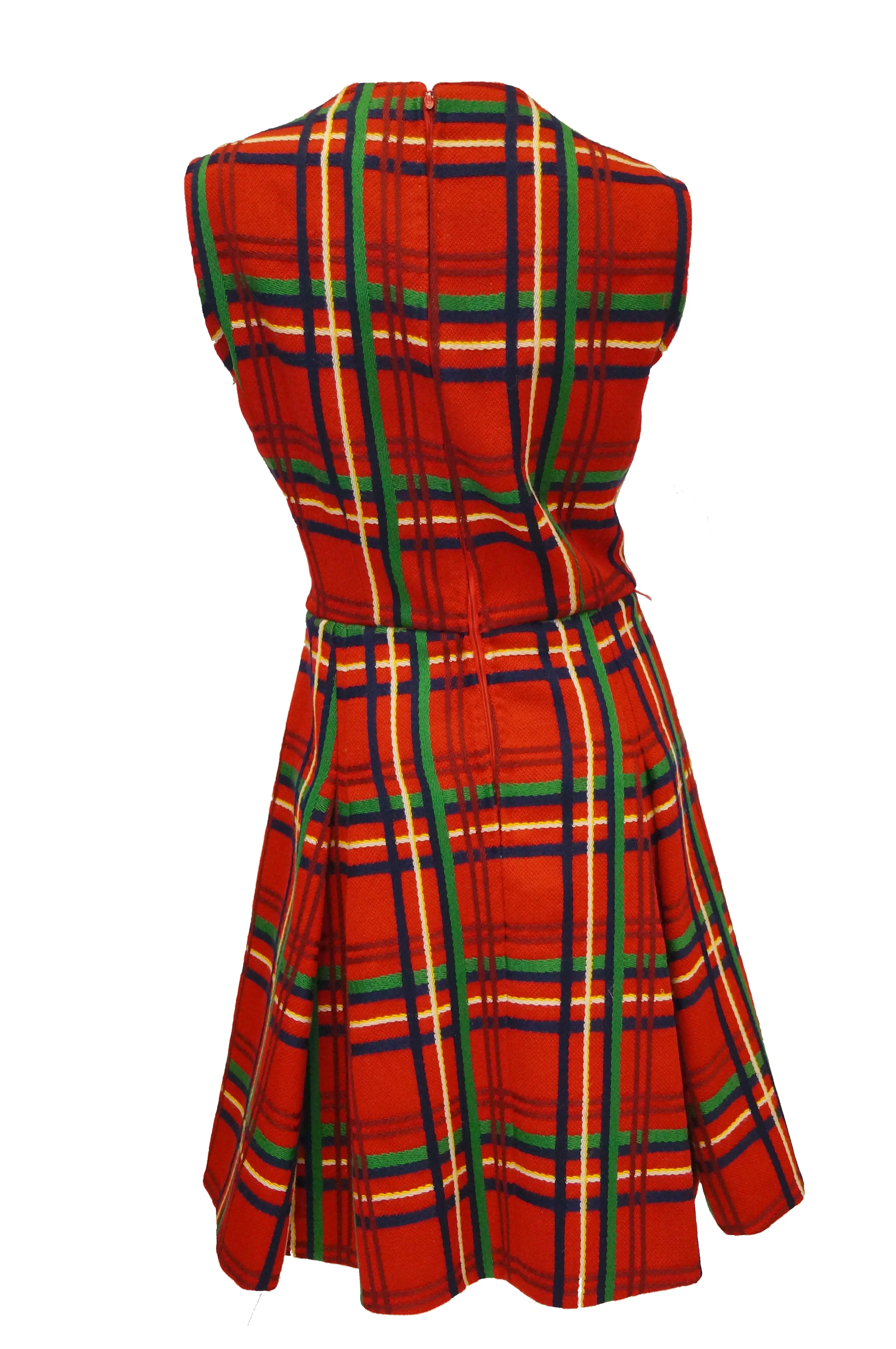 1970s Galanos Red Plaid Dress and Jacket