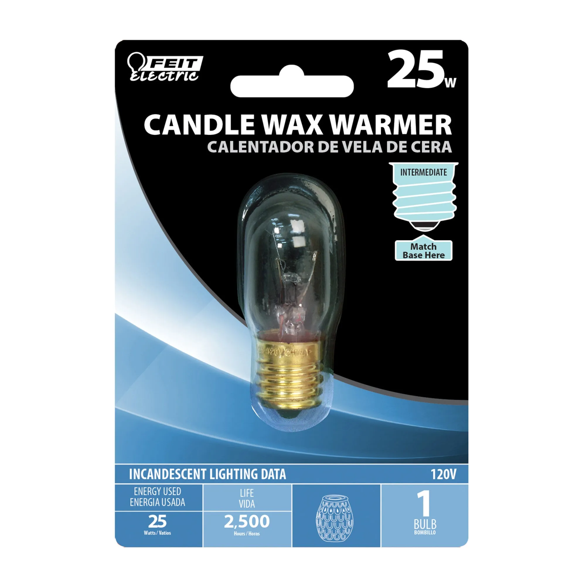 25W Warm White (3000K) E17 Base T7 Dimmable Incandescent Light Bulb