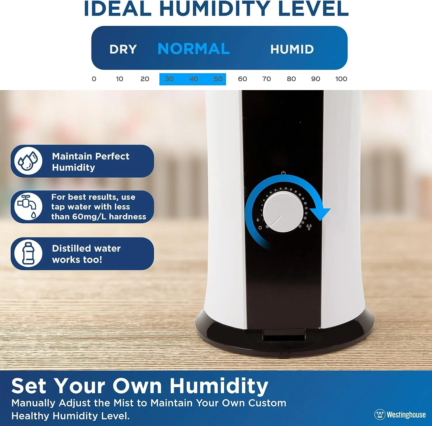 28" Cool Mist Ultrasonic Tower Humidifier 6L Top Fill