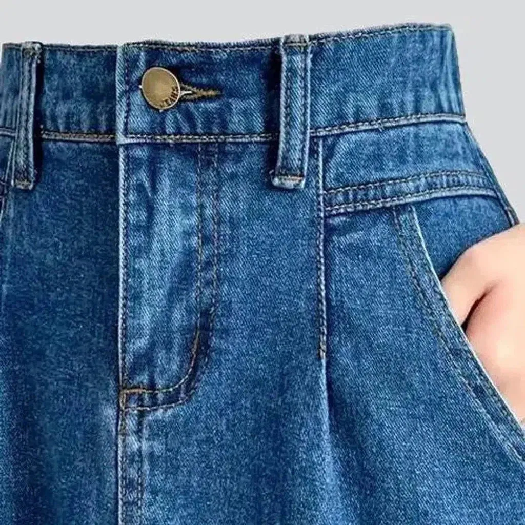 90s pleated-waistline denim skirt
 for women