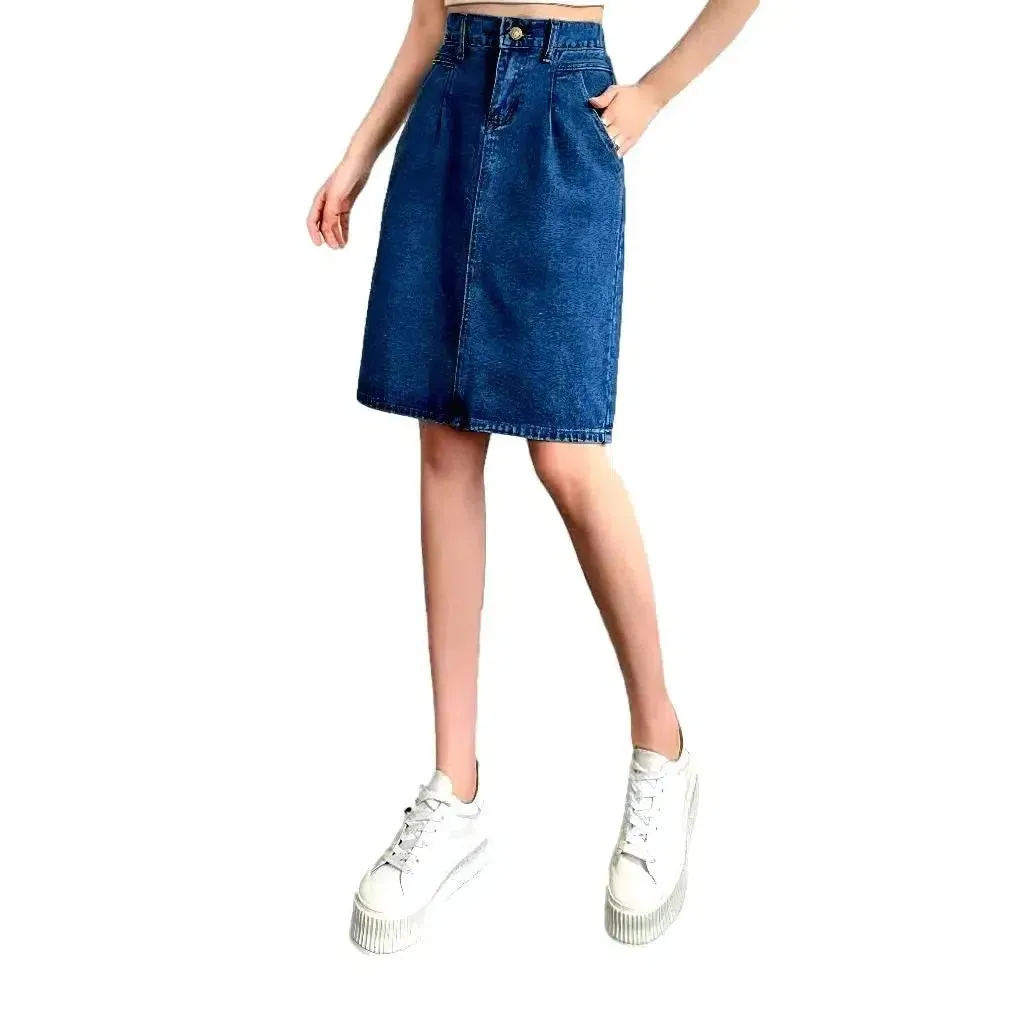 90s pleated-waistline denim skirt
 for women