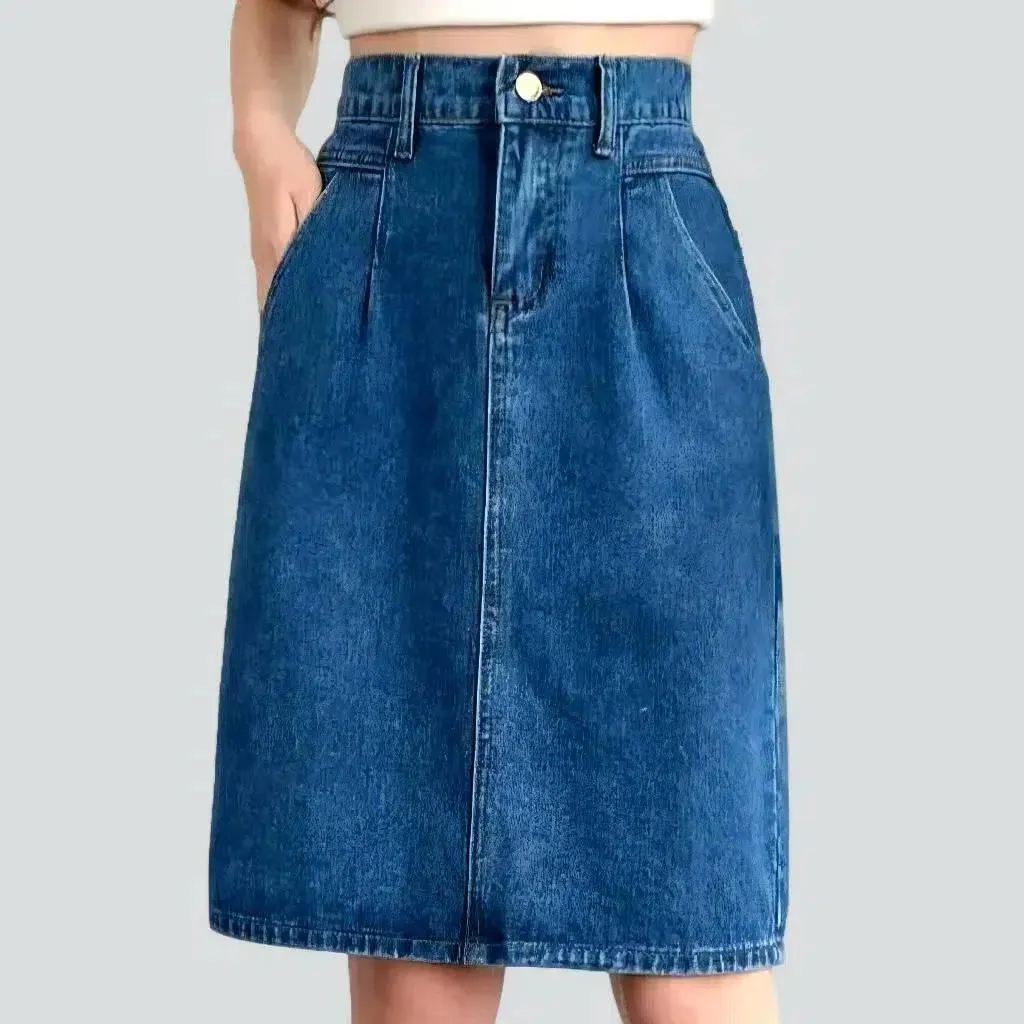 90s pleated-waistline denim skirt
 for women