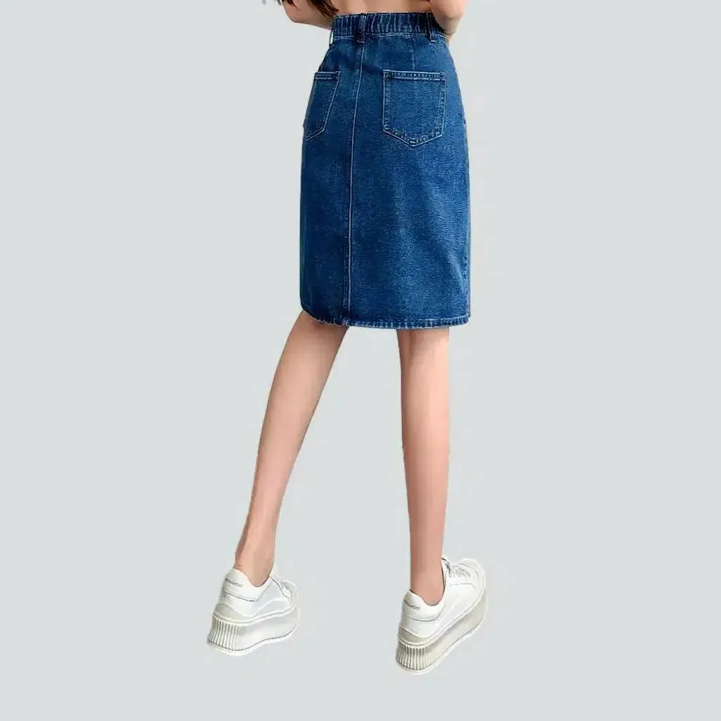 90s pleated-waistline denim skirt
 for women