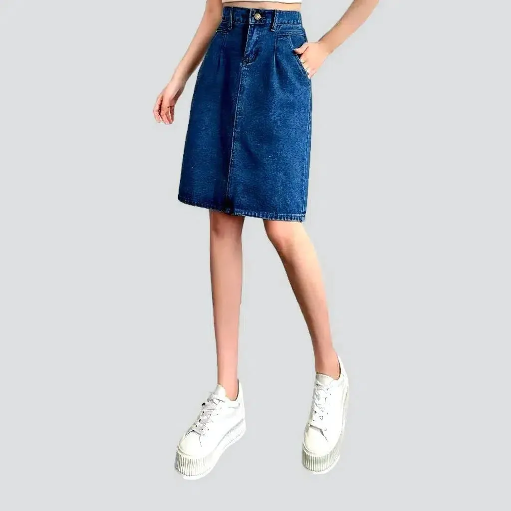 90s pleated-waistline denim skirt
 for women