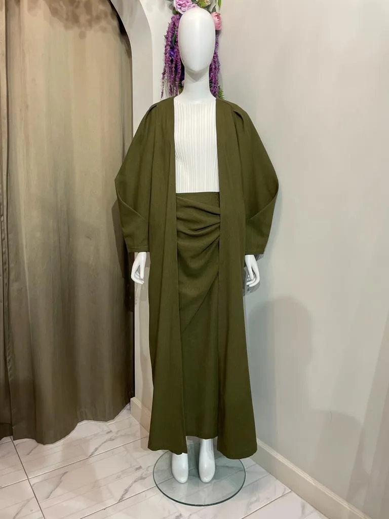 Abaya Linen With Wrap Skirt Set