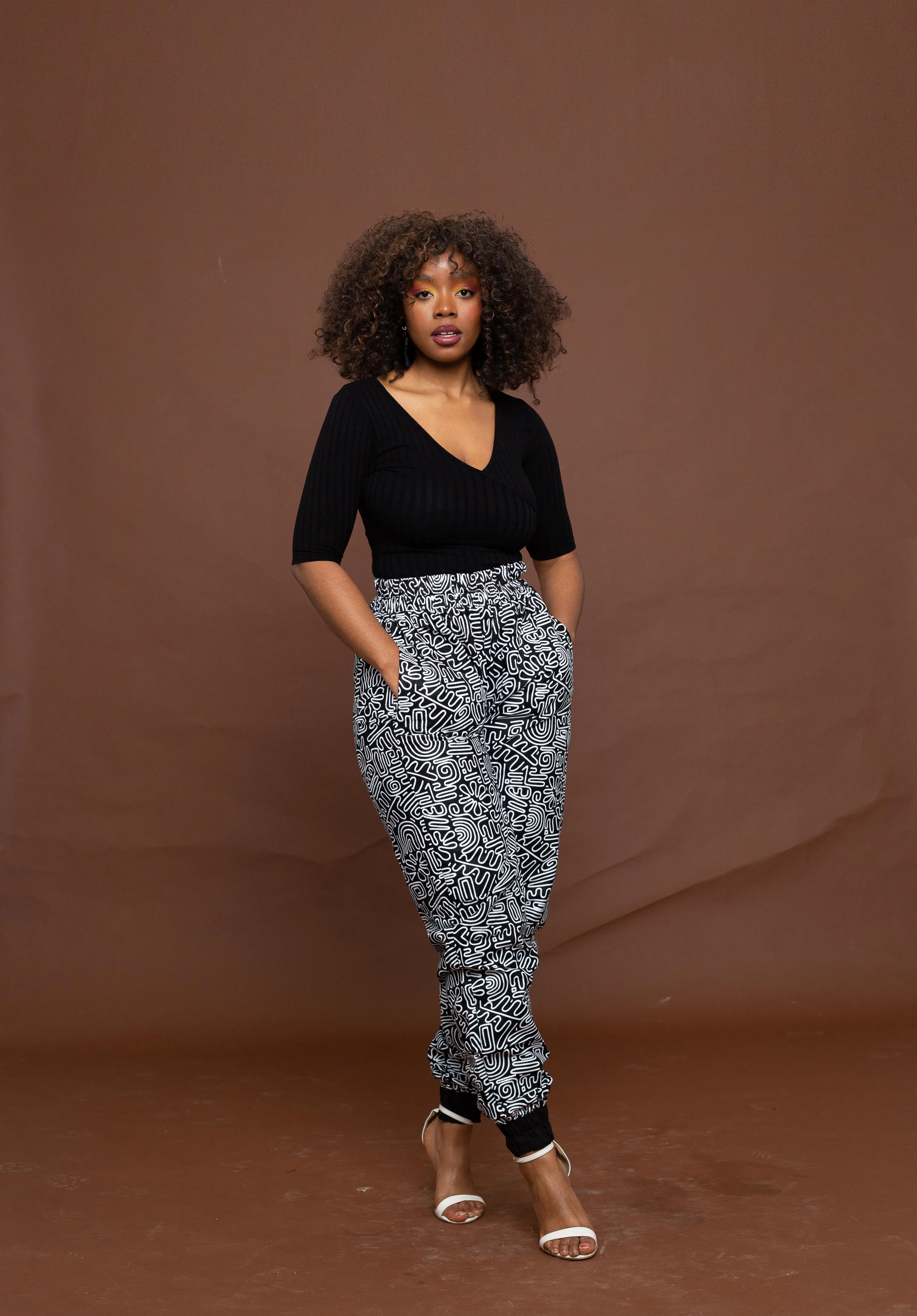 Adora Adire High waisted Trouser | Black and White African Print