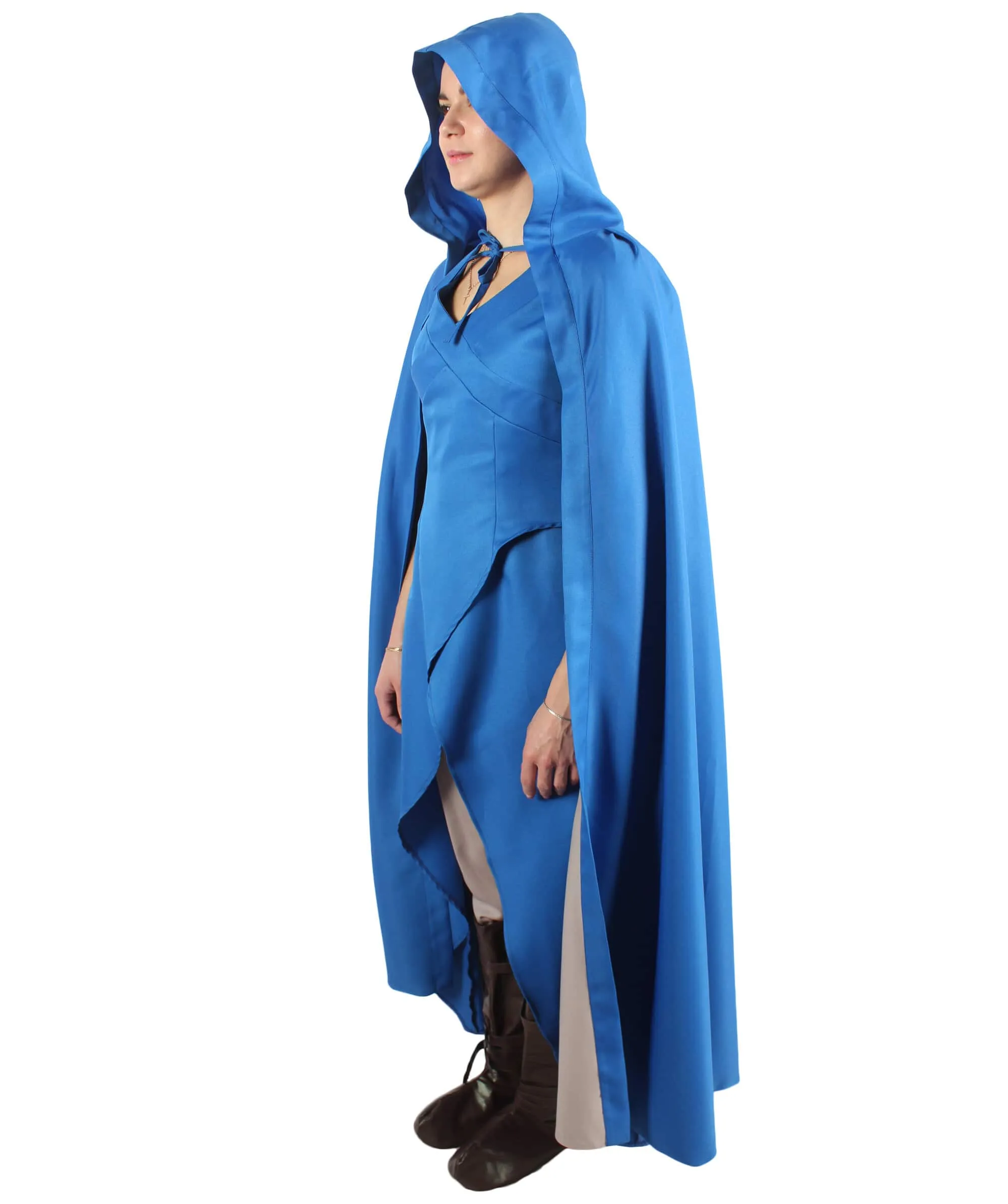 Adult Women’s Fantasy TV Drama Dragon Queen Blue Hooded Cape Costume | Multiple Size Options