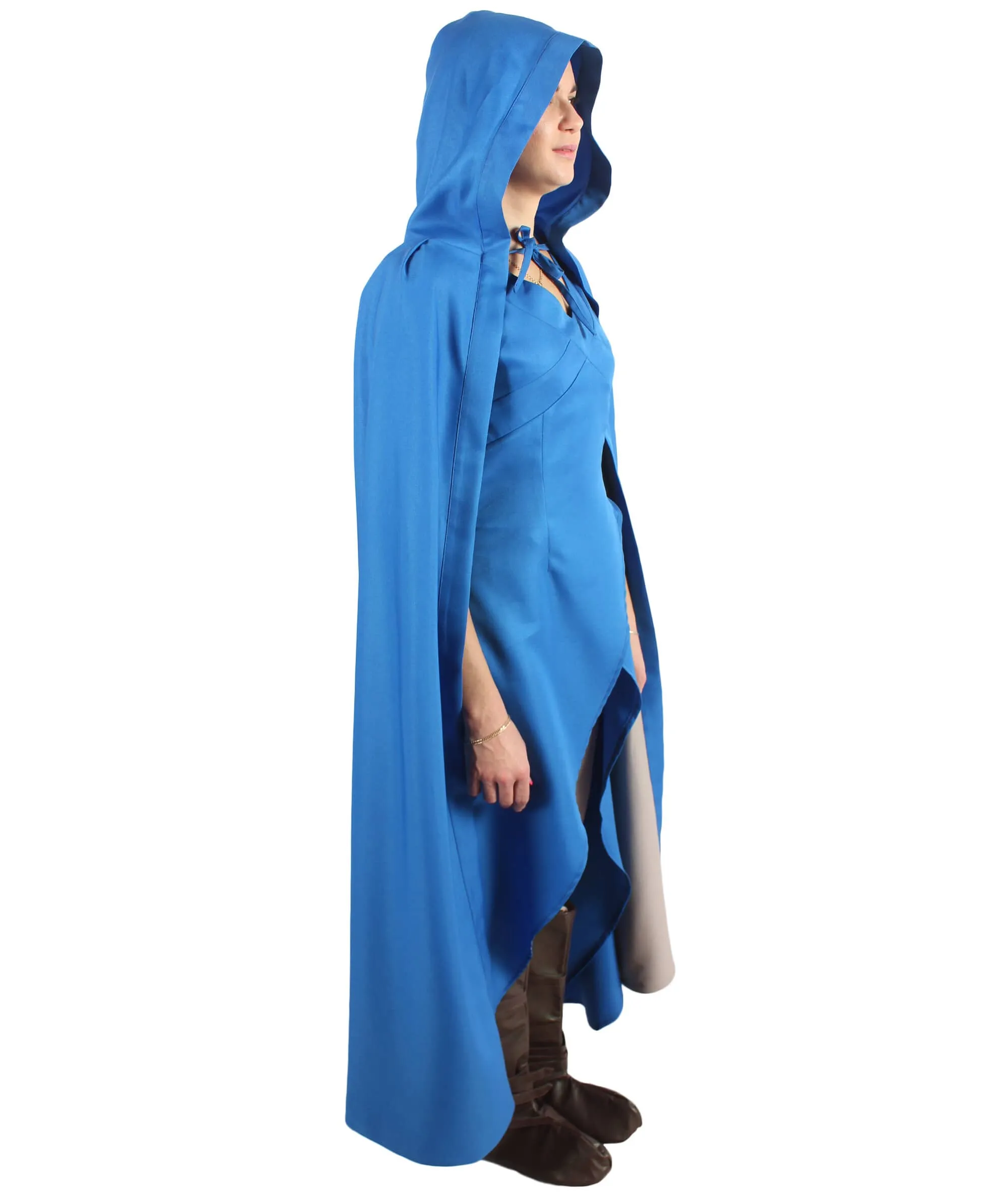 Adult Women’s Fantasy TV Drama Dragon Queen Blue Hooded Cape Costume | Multiple Size Options