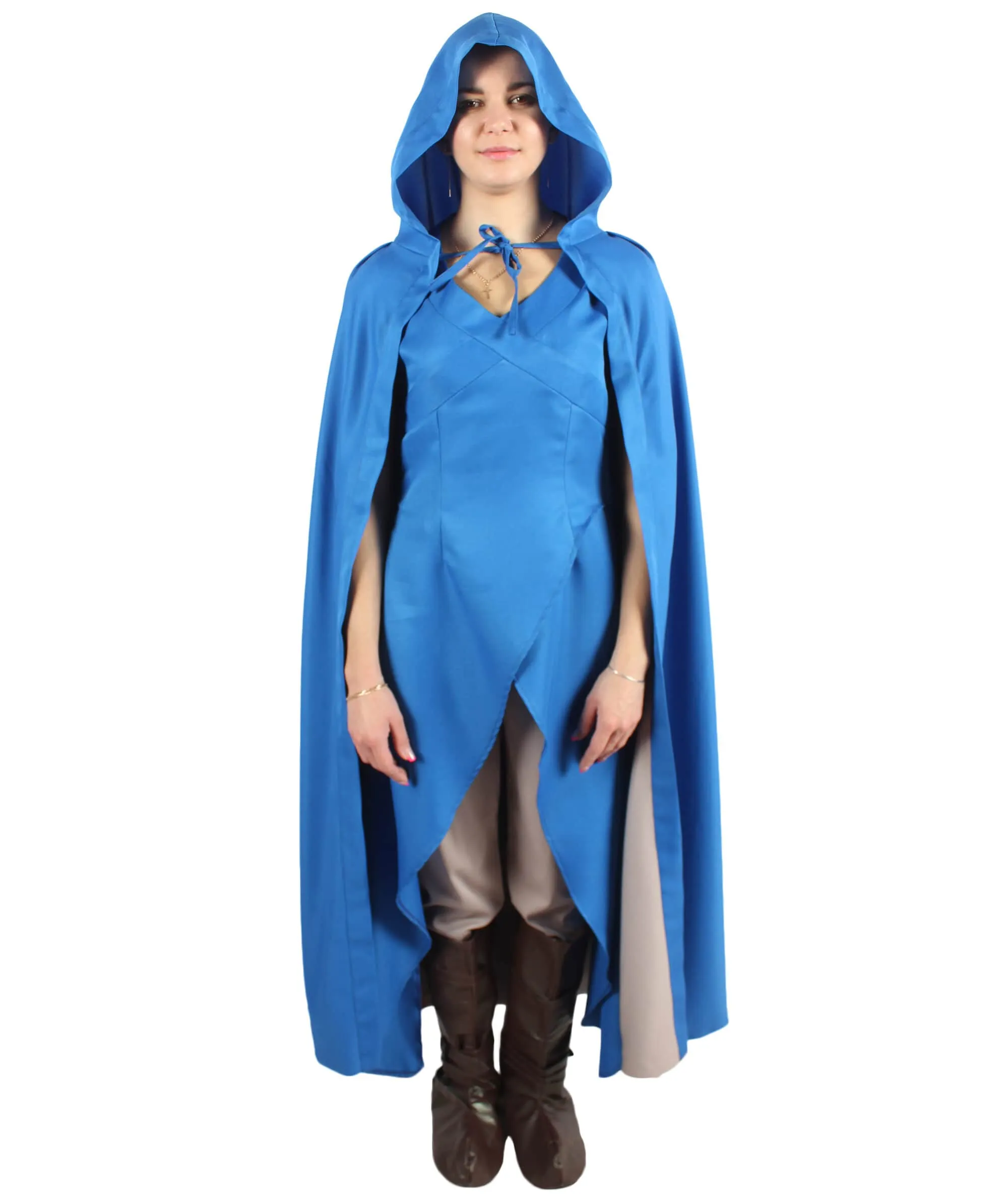 Adult Women’s Fantasy TV Drama Dragon Queen Blue Hooded Cape Costume | Multiple Size Options