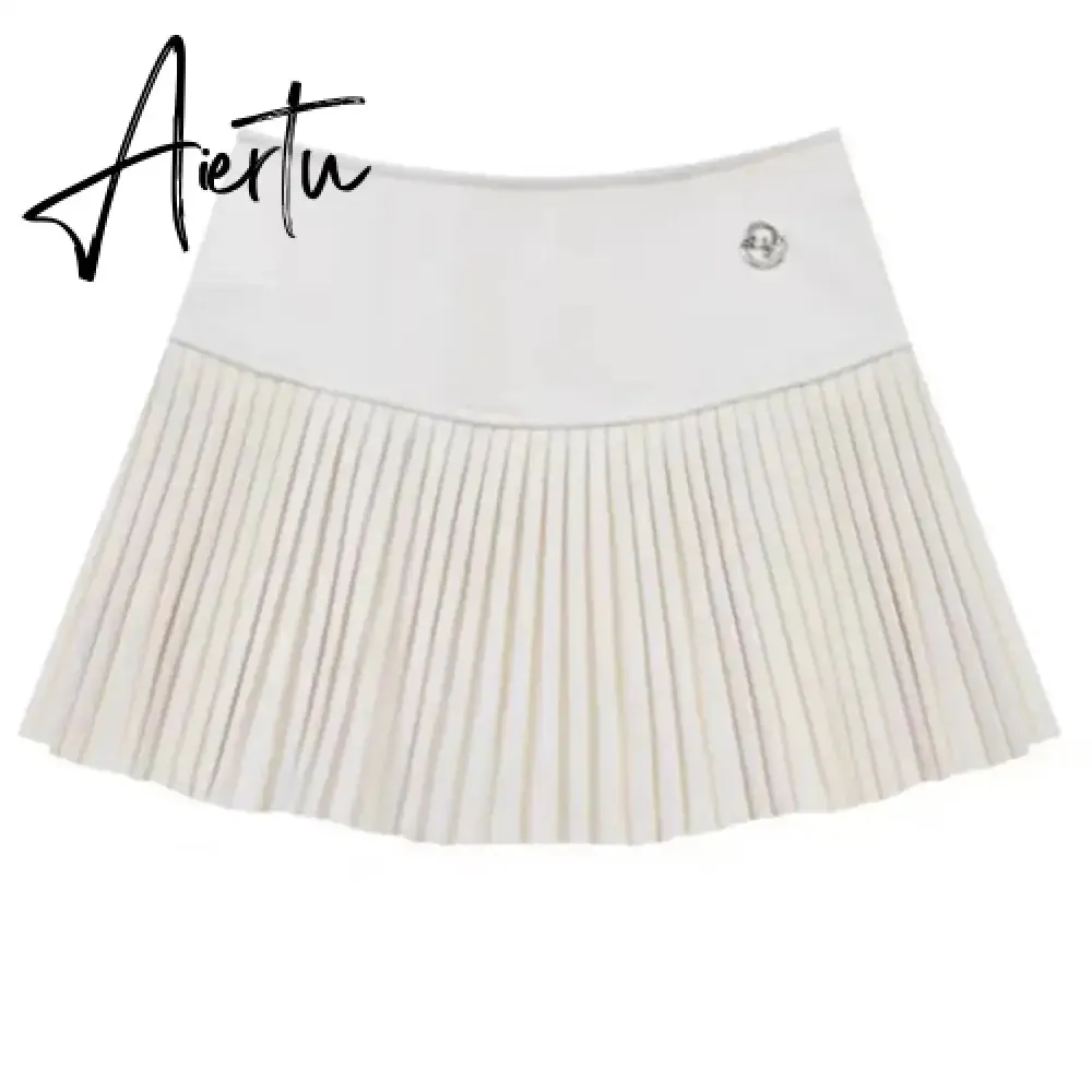 Aiertu Preppy Style Elegant Vintage Pleated Skirt Women Sexy High Waist A-line Patchwork Skirt Korean Fashion Cute Casual Mini Skirts