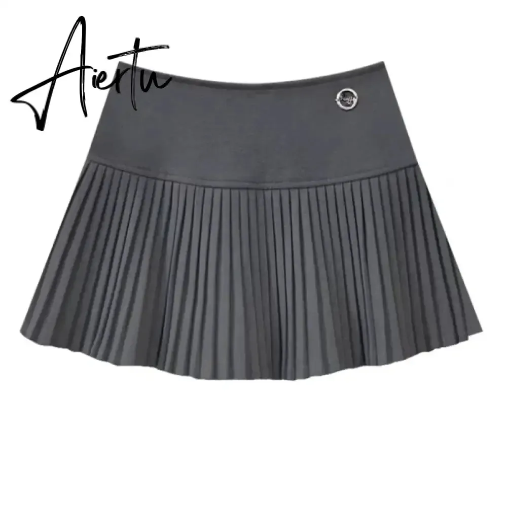 Aiertu Preppy Style Elegant Vintage Pleated Skirt Women Sexy High Waist A-line Patchwork Skirt Korean Fashion Cute Casual Mini Skirts