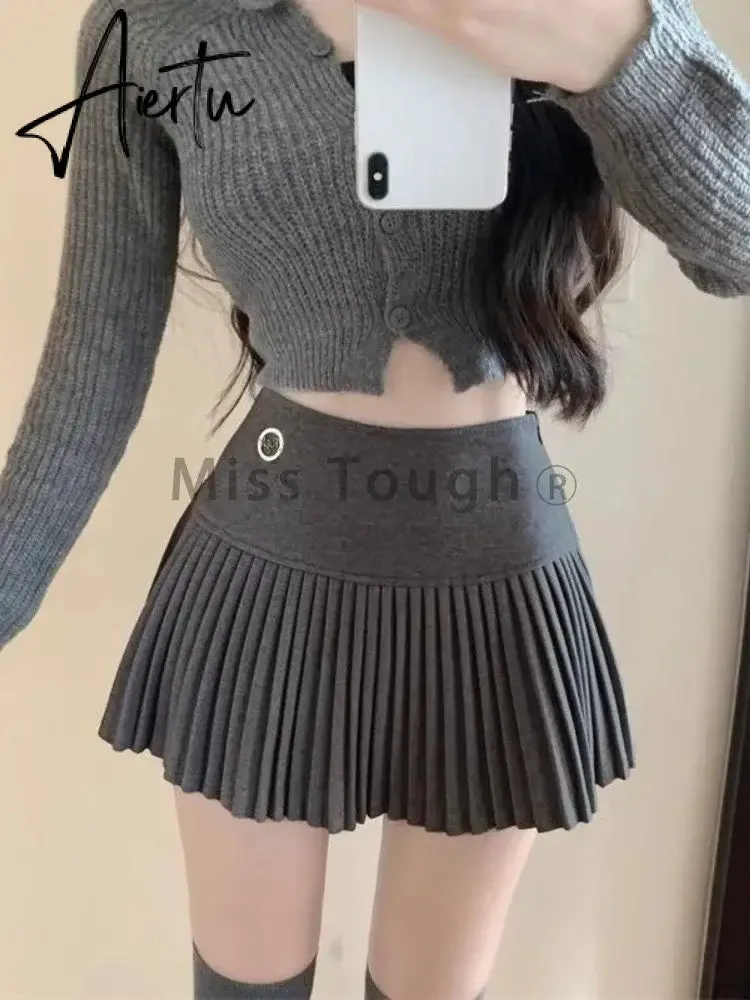 Aiertu Preppy Style Elegant Vintage Pleated Skirt Women Sexy High Waist A-line Patchwork Skirt Korean Fashion Cute Casual Mini Skirts