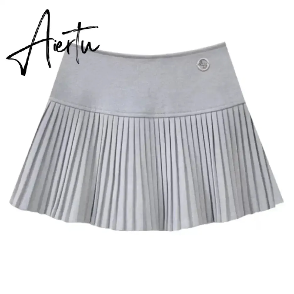 Aiertu Preppy Style Elegant Vintage Pleated Skirt Women Sexy High Waist A-line Patchwork Skirt Korean Fashion Cute Casual Mini Skirts