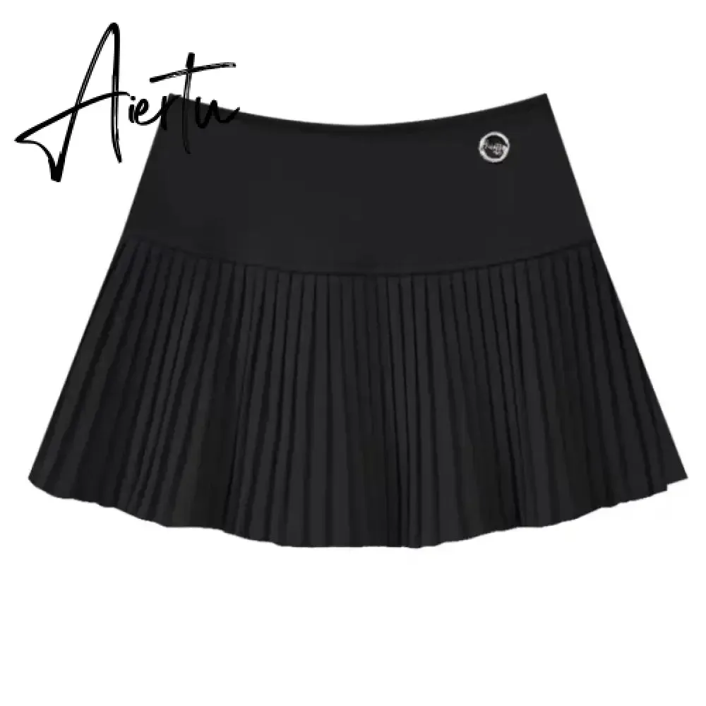 Aiertu Preppy Style Elegant Vintage Pleated Skirt Women Sexy High Waist A-line Patchwork Skirt Korean Fashion Cute Casual Mini Skirts