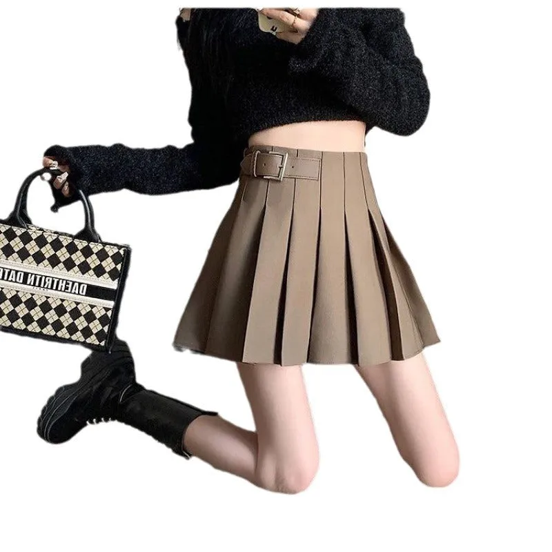 Aiertu tailgate outfit black women Khaki Hot Girl Skirt JK Pleated Skirt Women's Autumn and Winter High Waist Skirt Fluffy A- line Skirt