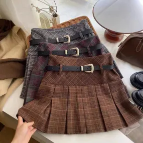 Aiertu Vintage Plaid Skirt Women Preppy Style Kawaii Pleated Skirt Korean Fashion Autumn Winter A-line Streetwear Mini Skirts