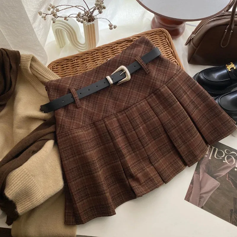 Aiertu Vintage Plaid Skirt Women Preppy Style Kawaii Pleated Skirt Korean Fashion Autumn Winter A-line Streetwear Mini Skirts