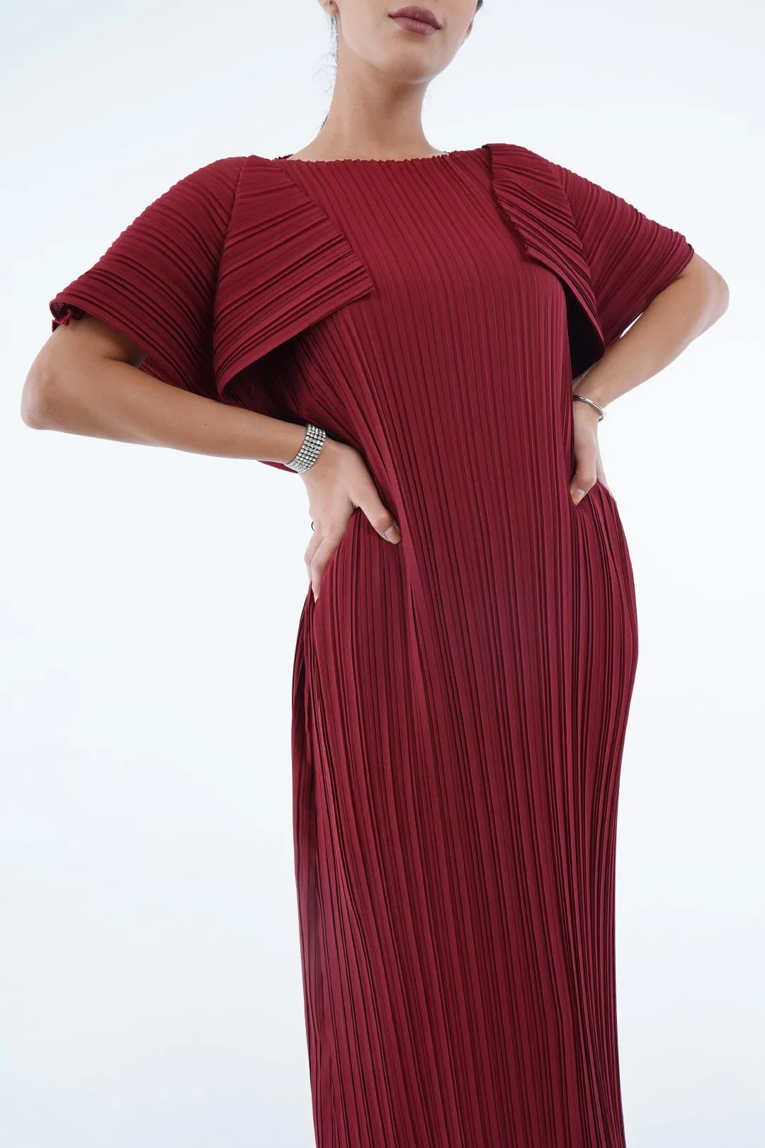 Aisha Long Dress with Folded Sleeve