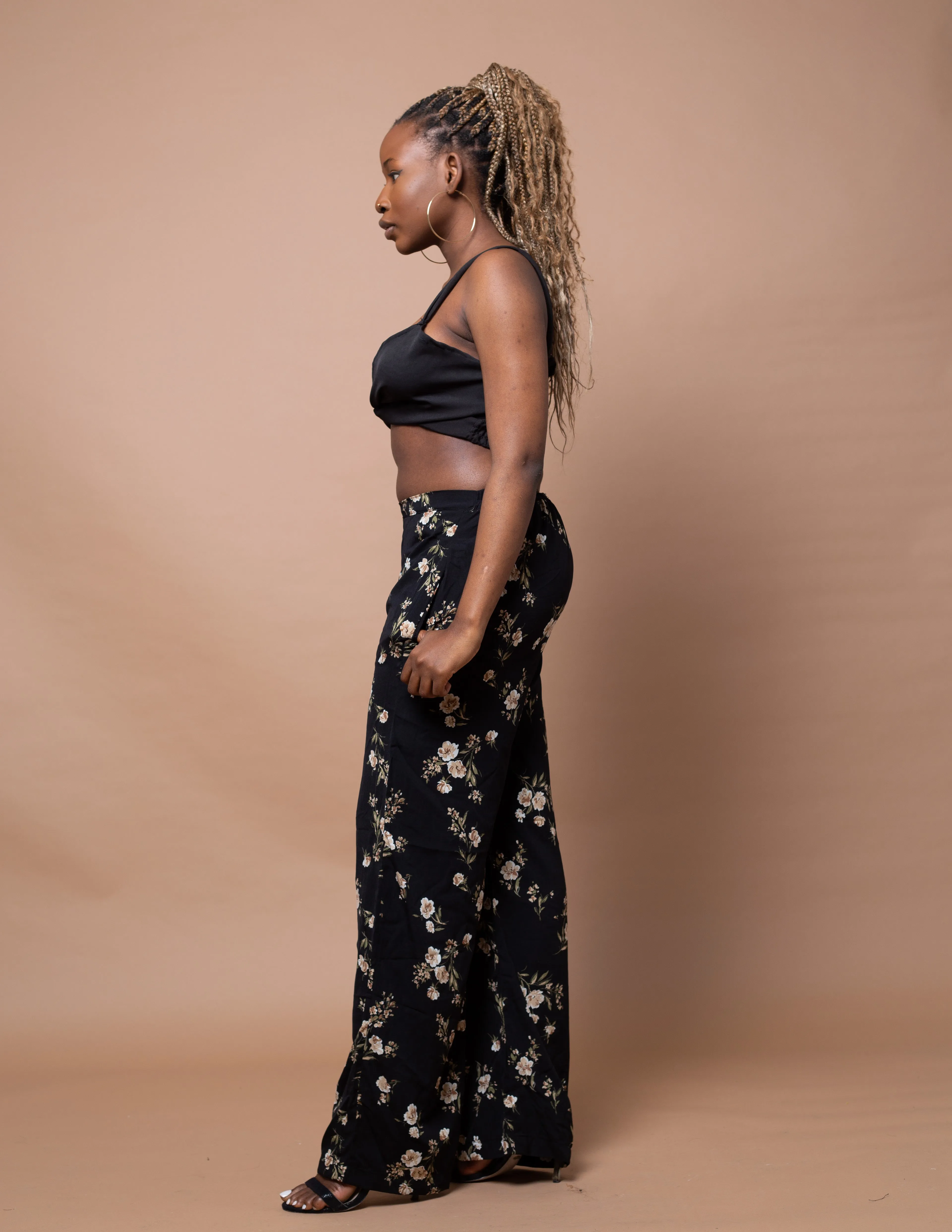 Akachi High Waisted Trouser | Black Floral Print