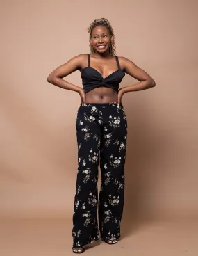 Akachi High Waisted Trouser | Black Floral Print