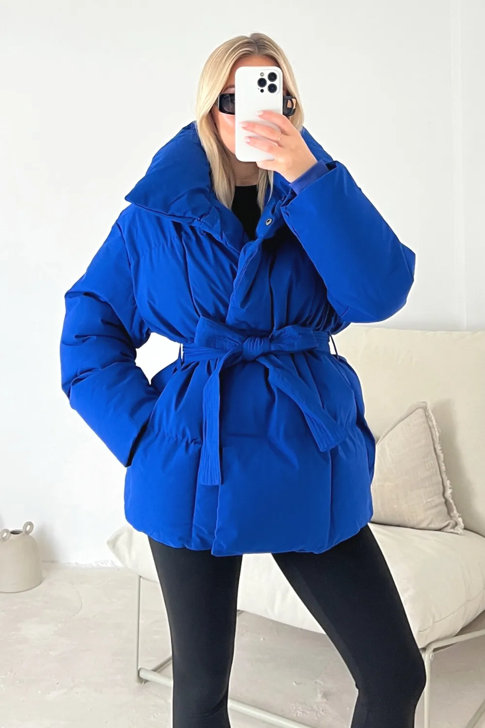 Alaska cobalt blue short padded duvet button up coat