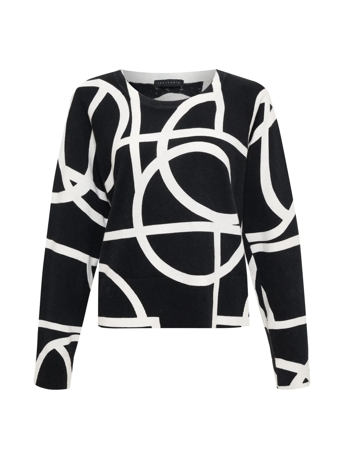 All Day Long Sweater Graphic Lines Black