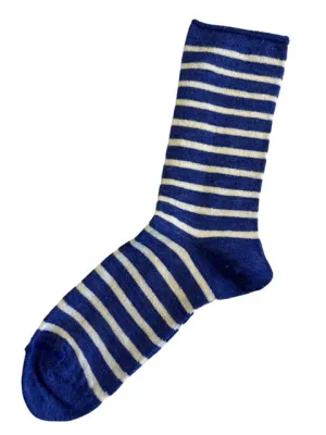 Alpaca Socks in Bamboo Stripe Blue - Large