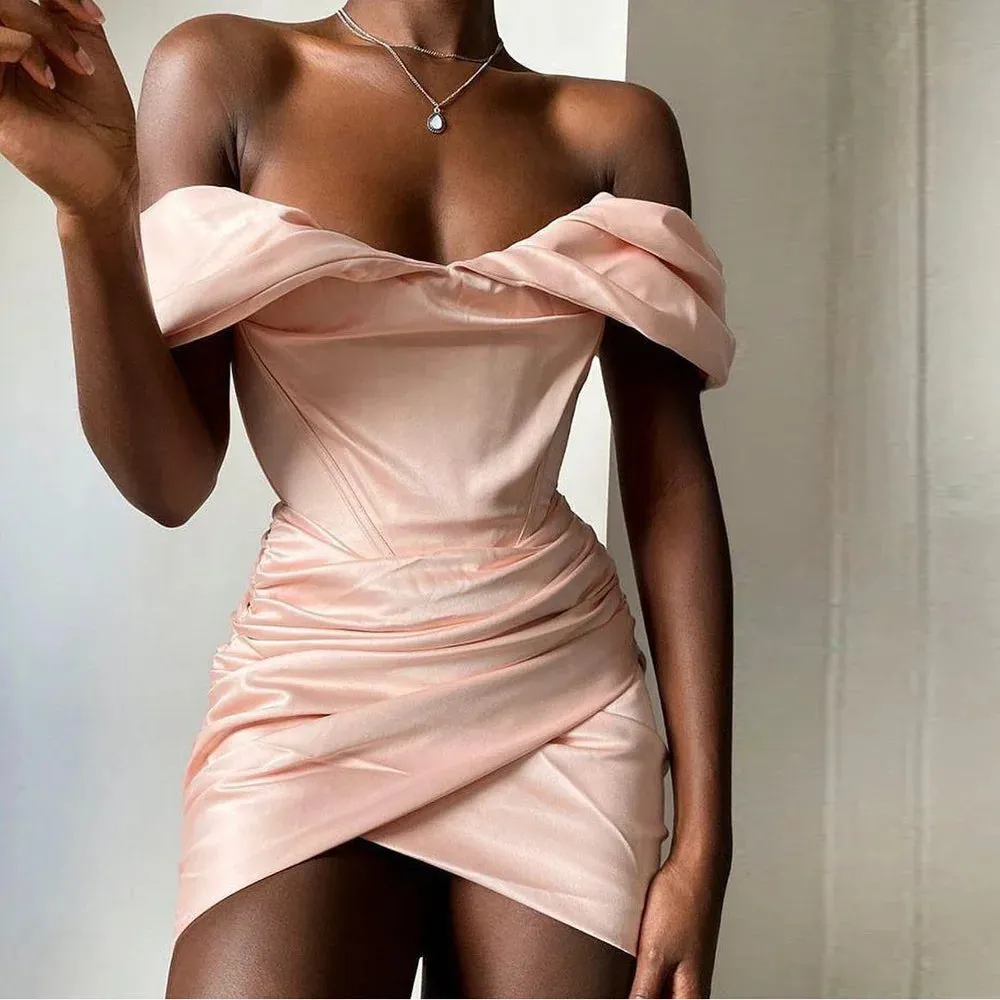 Amozae--hoco dresses High Quality Bodycon Satin Dress Pink Women Party Dress Mini 2024 New Double Layer Summer Dress Celebrity Evening Club Dress