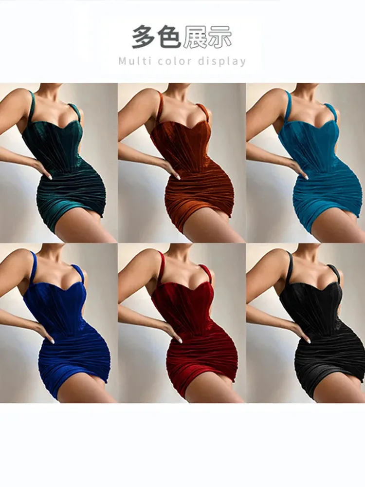 Amozae--hoco dresses High Quality Summer Velvet Bodycon Dress Women 2024 New Arrivals Lined Green Party Dress Sexy Celebrity Evening Club Night Dress