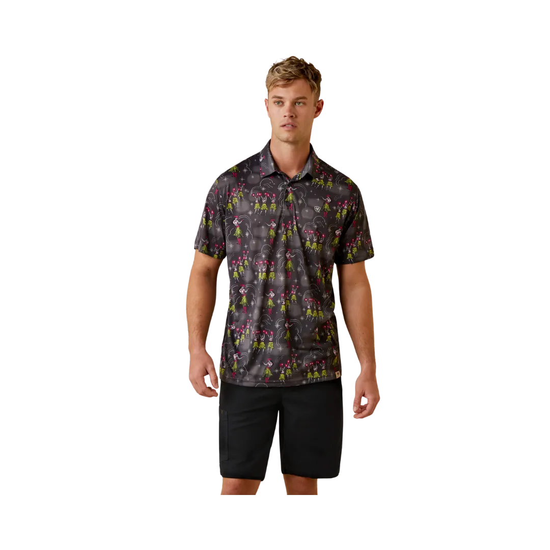 Ariat Men's Printed Western Aloha Charcoal Grey Polo