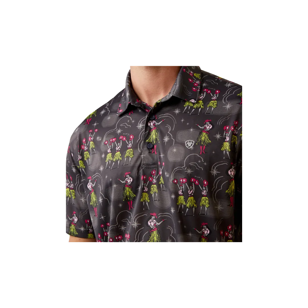 Ariat Men's Printed Western Aloha Charcoal Grey Polo