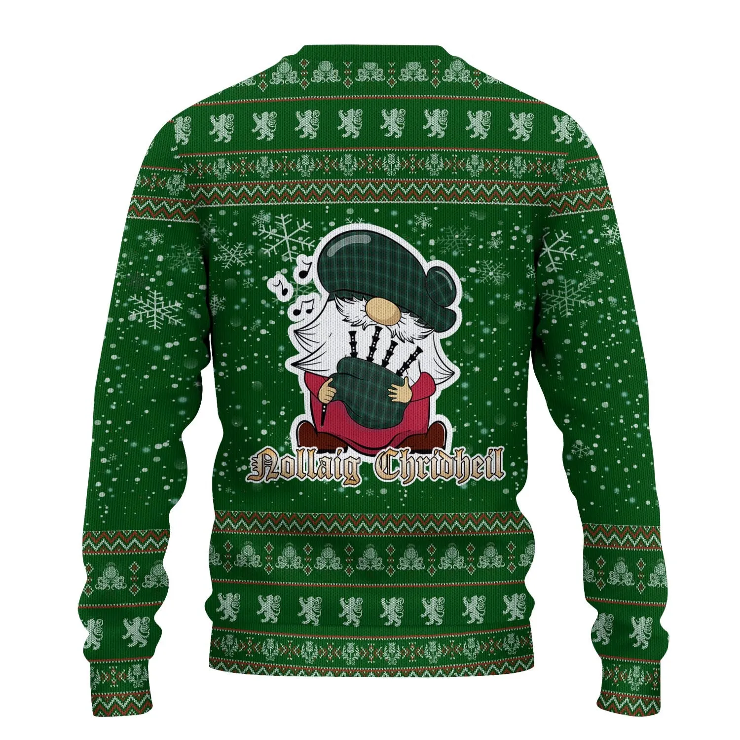 Armagh County Ireland Clan Christmas Family Ugly Sweater with Funny Gnome Playing Bagpipes