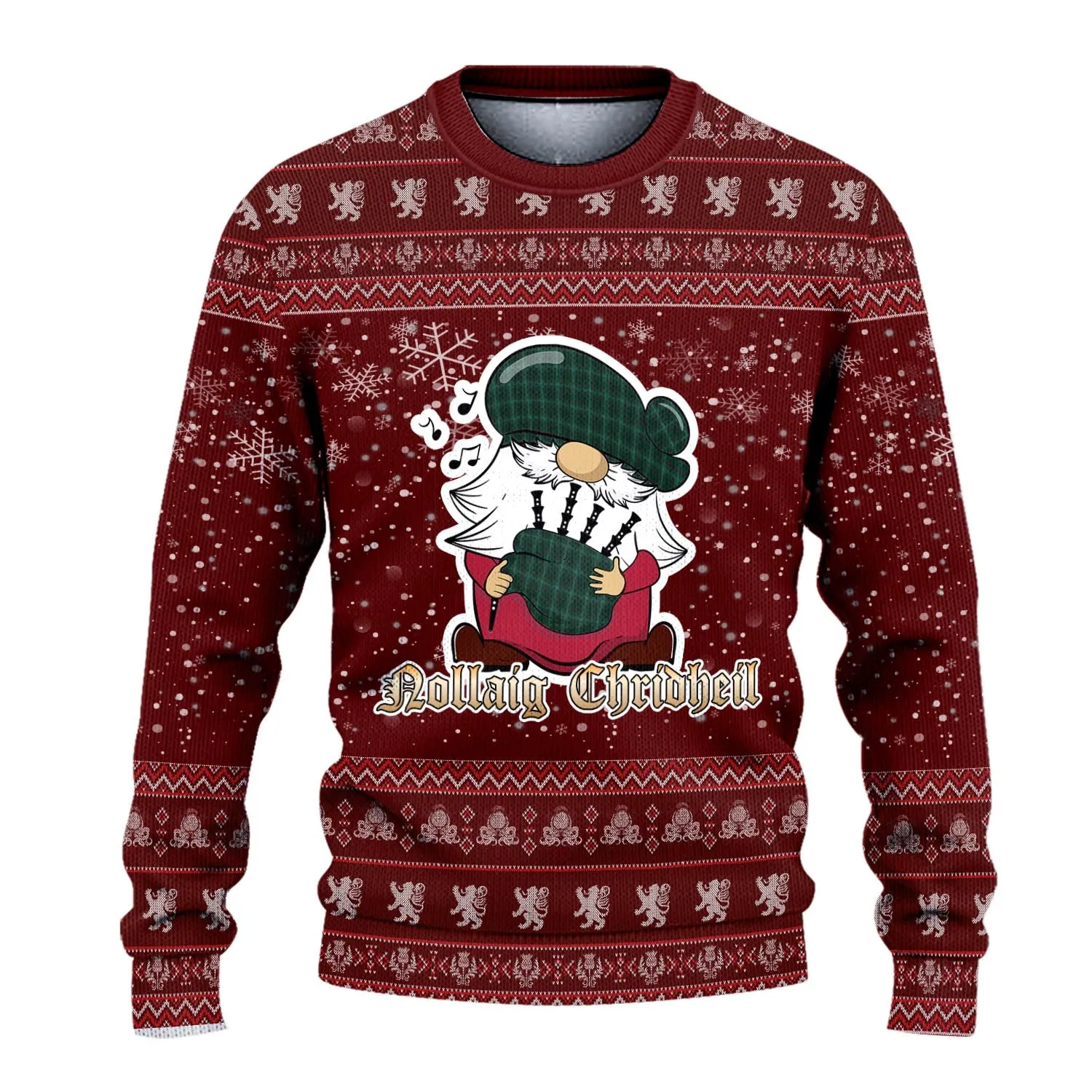 Armagh County Ireland Clan Christmas Family Ugly Sweater with Funny Gnome Playing Bagpipes