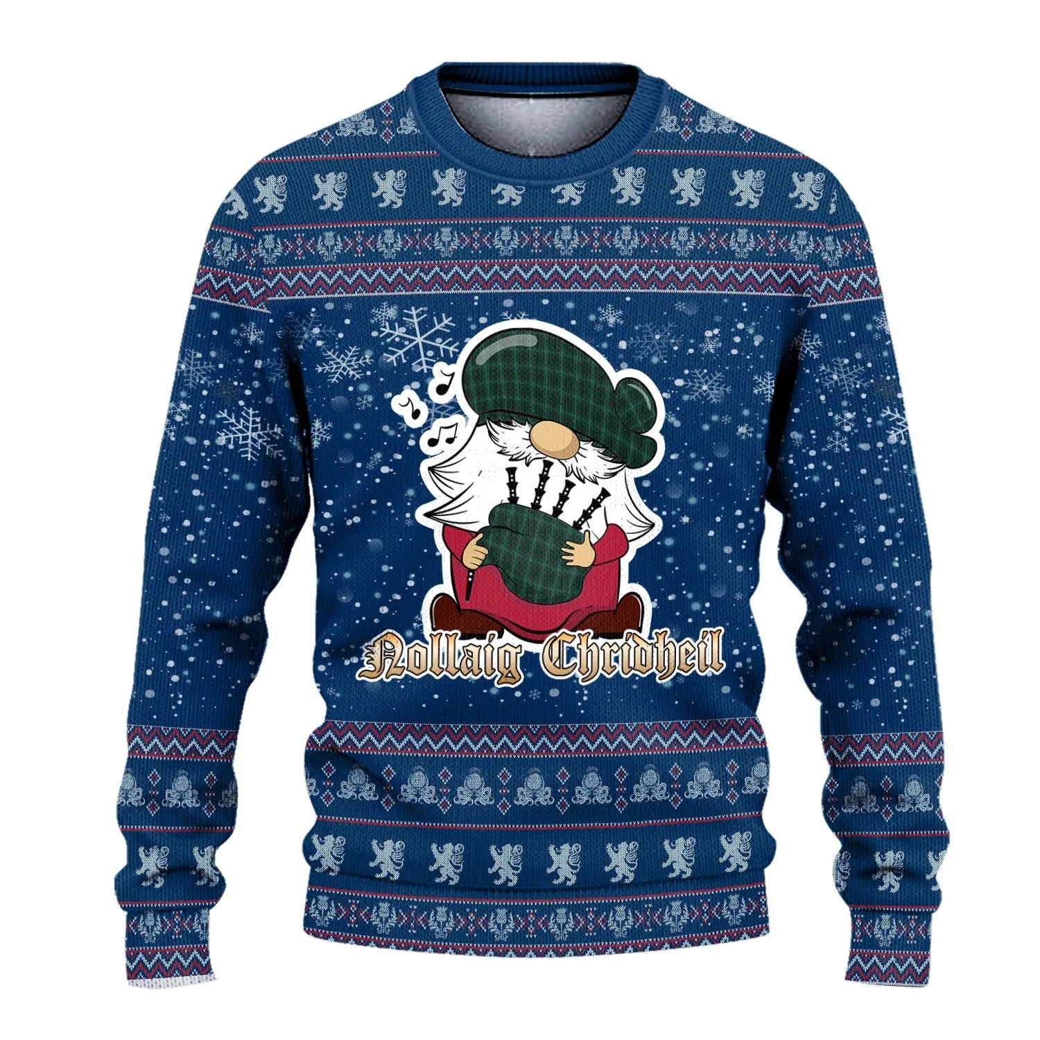 Armagh County Ireland Clan Christmas Family Ugly Sweater with Funny Gnome Playing Bagpipes