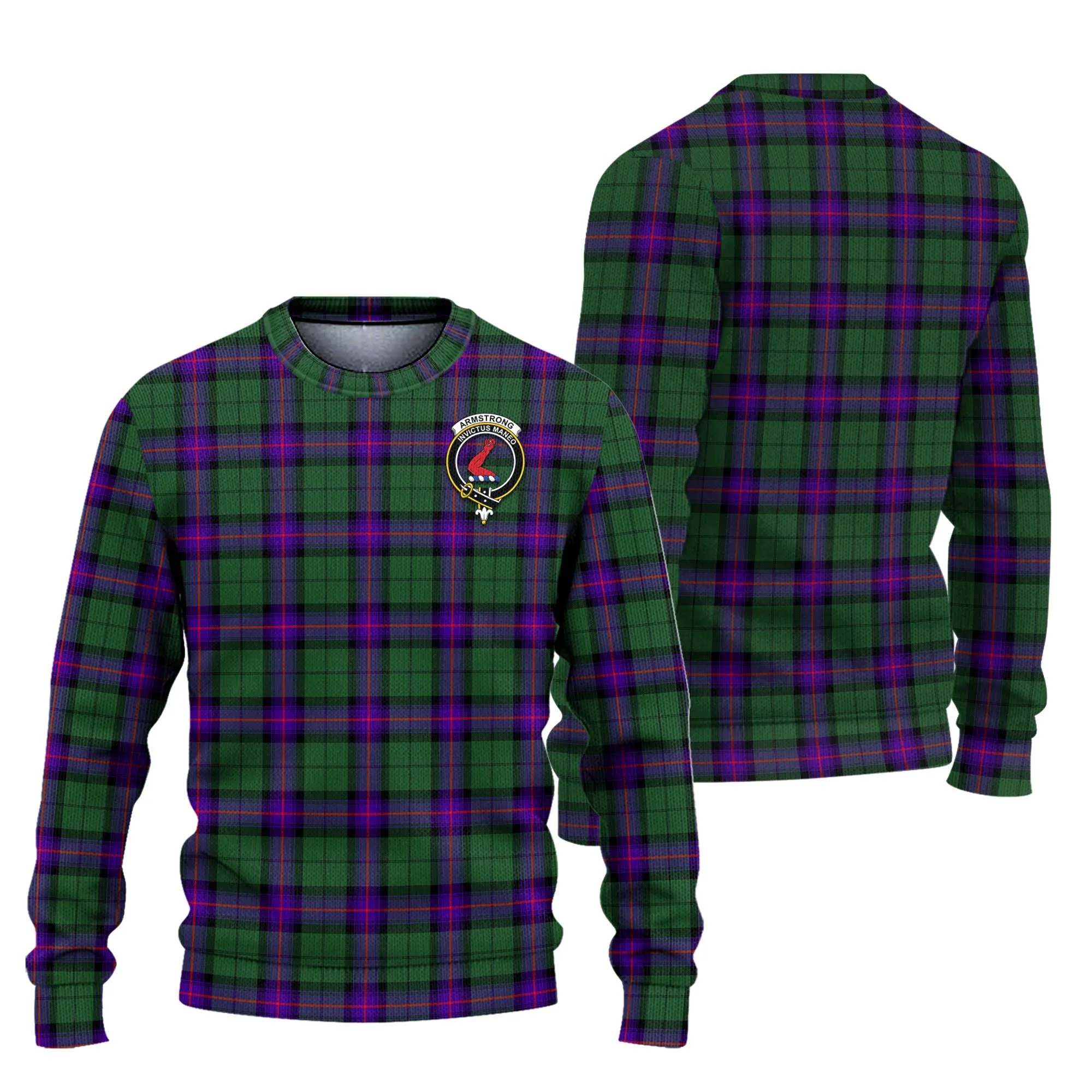 Armstrong Modern Tartan Ugly Sweater with Family Crest