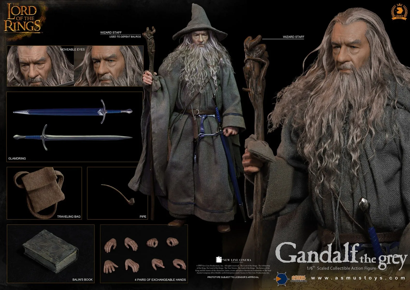 ASMUS TOYS LORD OF THE RINGS GANDALF THE GREY CROWN 1/6 CRW001