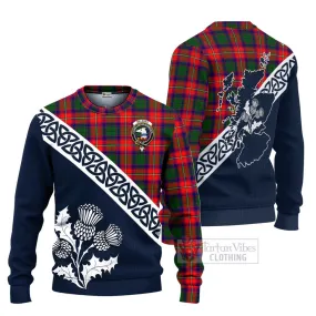 Belshes (Belsches) Tartan Ugly Sweater Featuring Thistle and Scotland Map