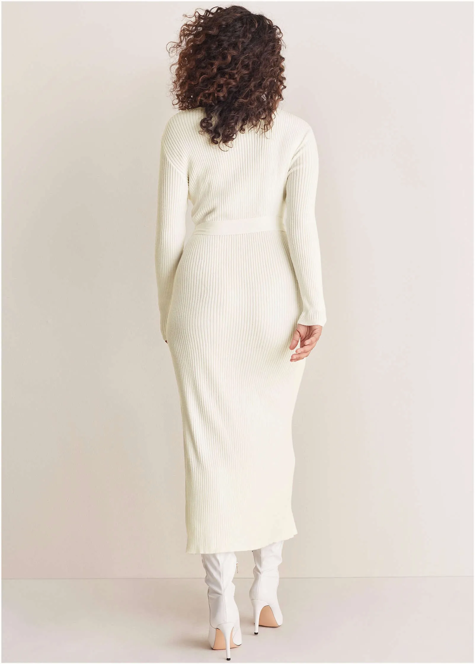 Belted Maxi Sweater Dress - Off White