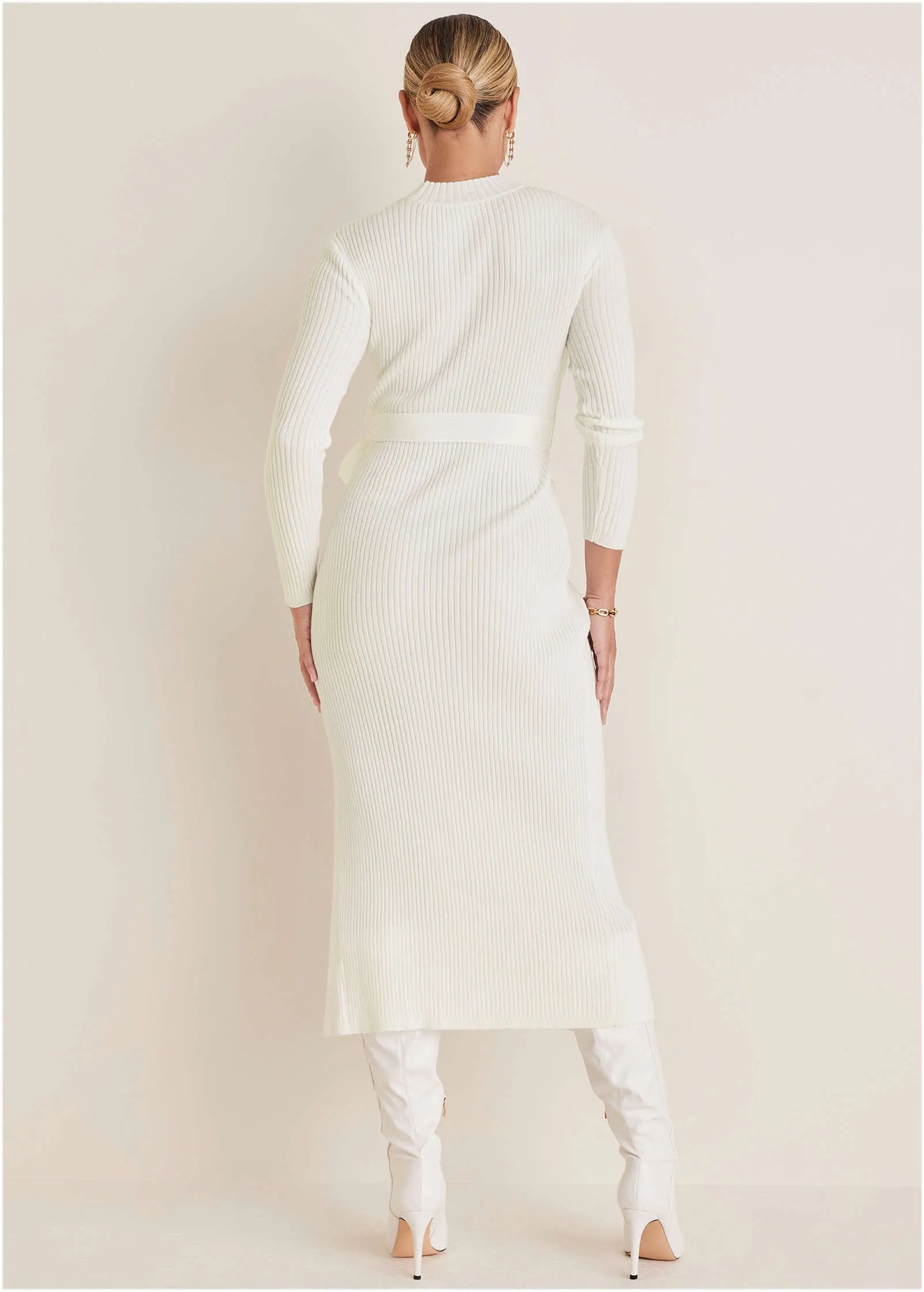 Belted Maxi Sweater Dress - Off White