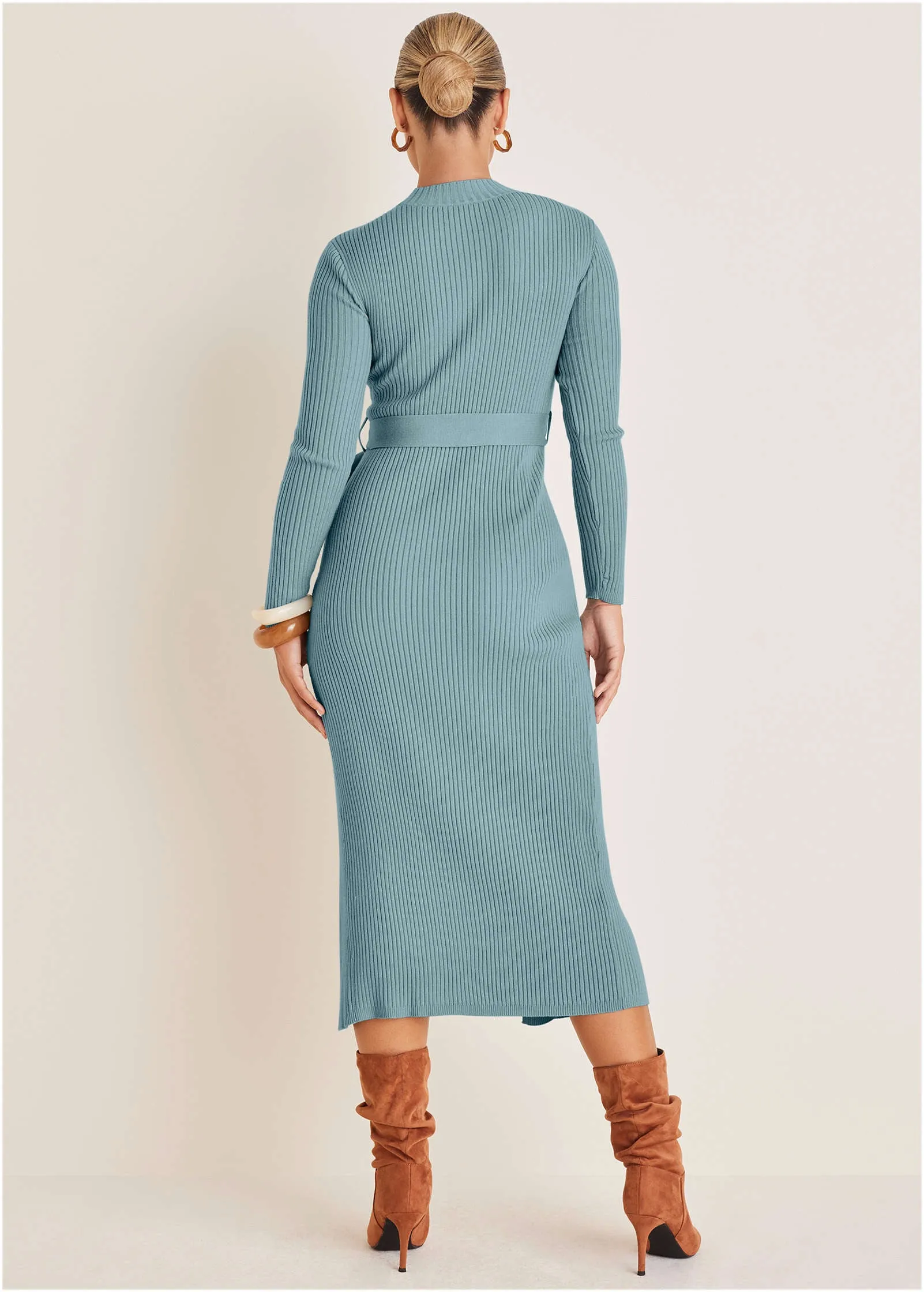 Belted Maxi Sweater Dress - Tourmaline