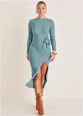 Belted Maxi Sweater Dress - Tourmaline