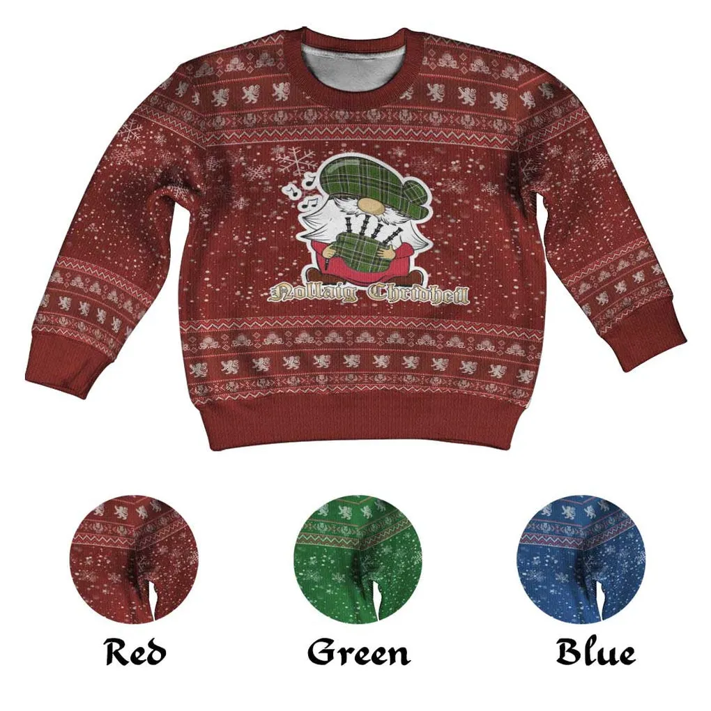 Birmingham Clan Christmas Kid Ugly Sweater with Gnome Playing Bagpipes