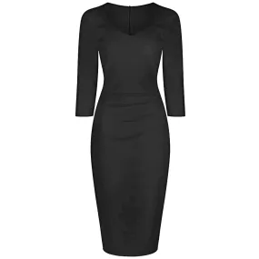 Black 1940's Vintage 3/4 Sleeve Bodycon Pencil Dress