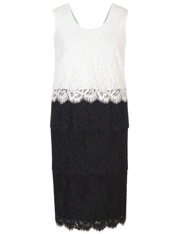 Black Eyelash Trim Multi Layer Scallop Lace Dress