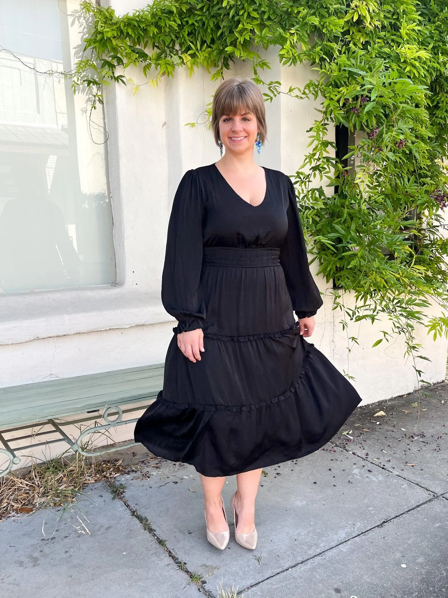 Black Maxi Satin Ruffle Dress